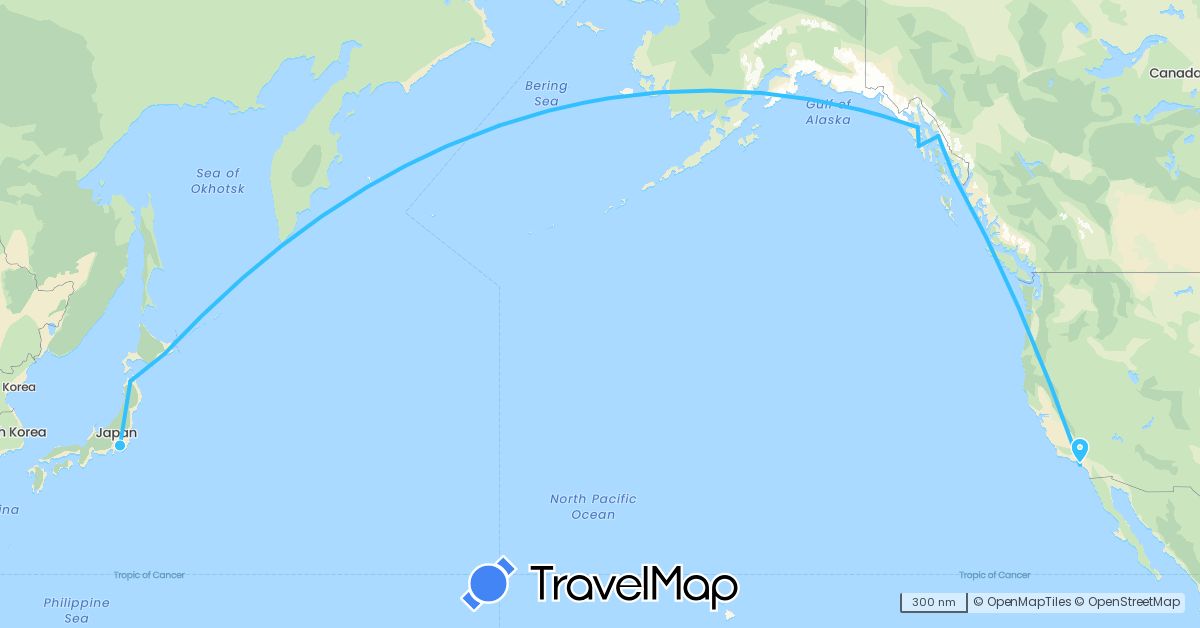 TravelMap itinerary: boat in Japan, United States (Asia, North America)